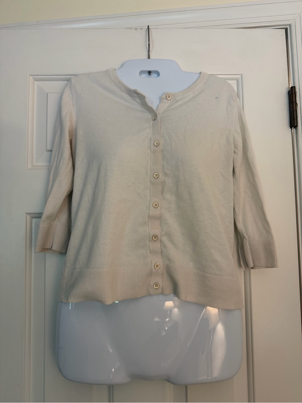 🩷 3/$18 Gap Cream Cotton Cardigan 3/4 Sleeve Button Front Sweater Size S
